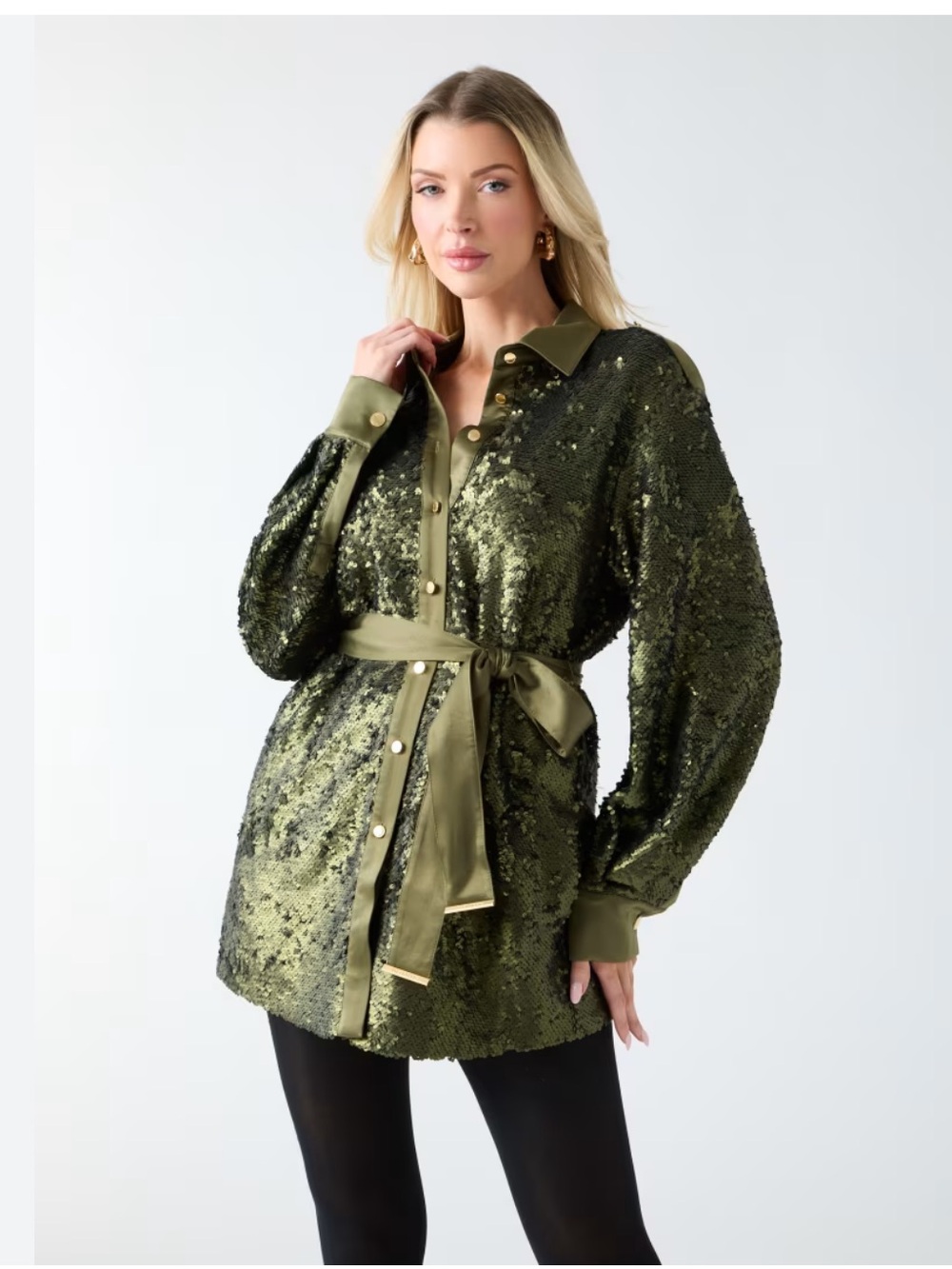 Marciano Olive Green Sequin Belted Jacket - Size S